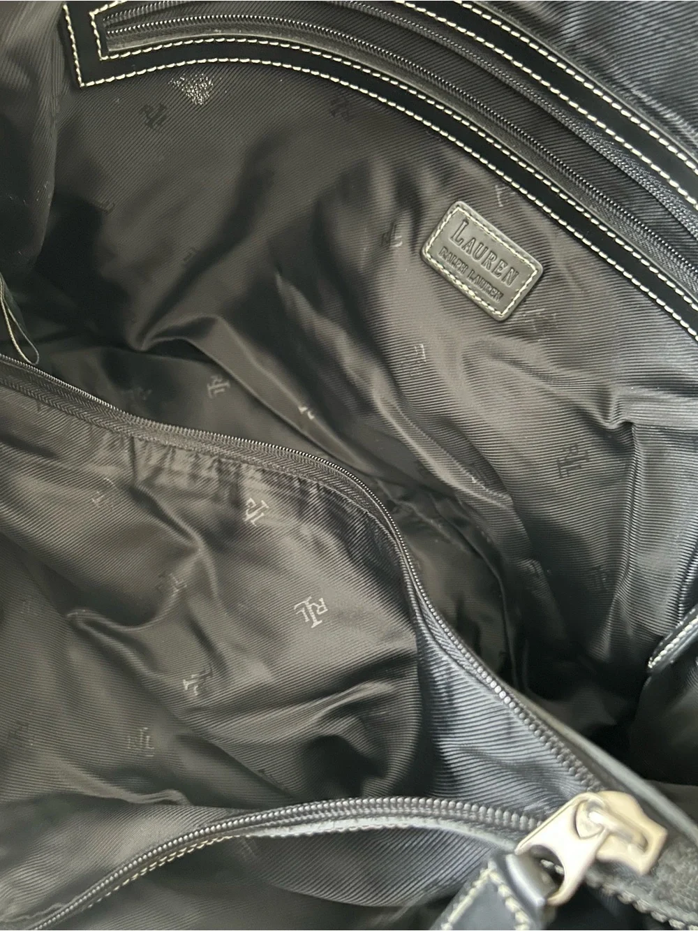 Ralph Lauren Black and Cream Monogram Shoulder Tote